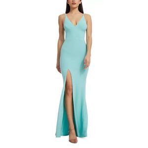 DRESS THE POPULATION High-Slit Evening Gown in Tranquil Blue NWT Size XXL